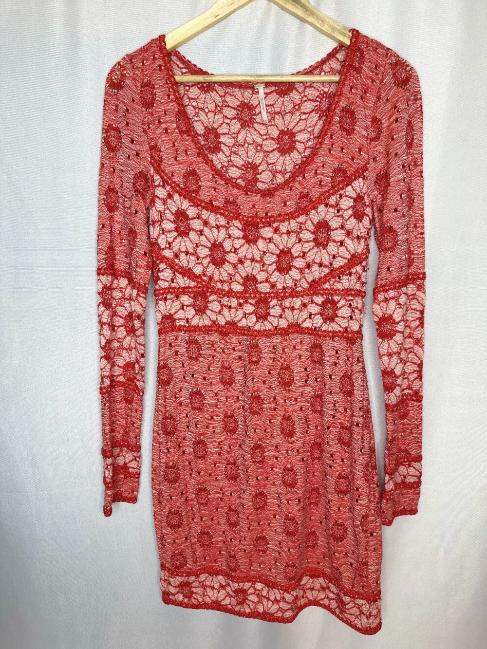 Free People Delilah Crochet Fitted Mini Dress MEDIUM Boho Hippie Cottage Panels